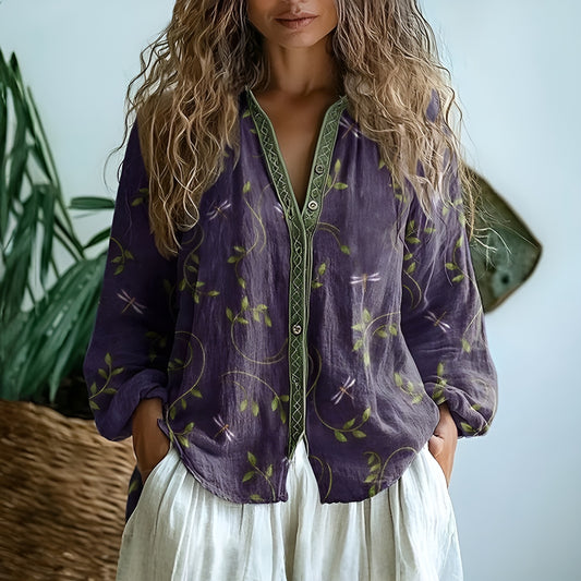 Violaine™ - Chemise vintage à imprimé feuillage
