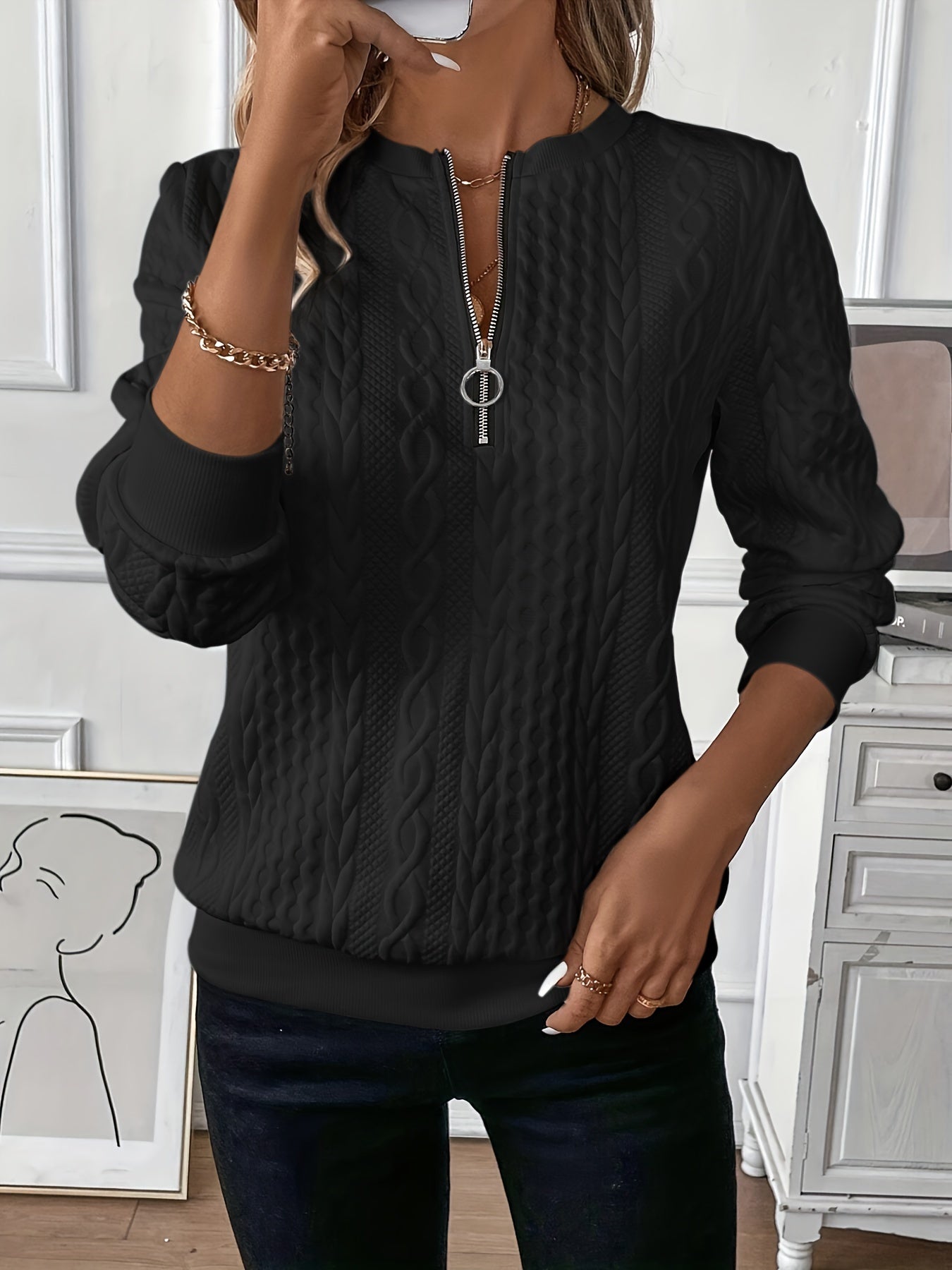 Minda | Pull zippé en maille torsadée pour femme
