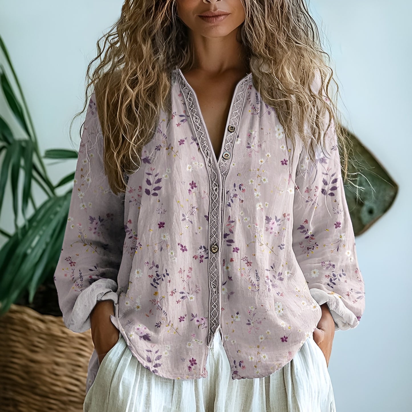 Violaine™ - Chemise vintage à imprimé feuillage
