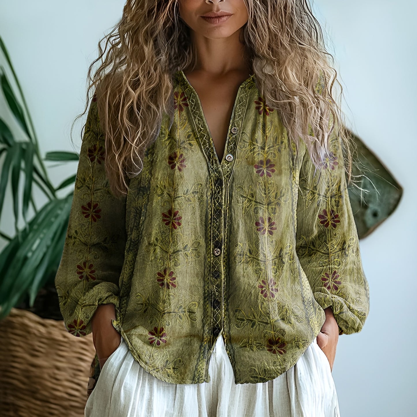 Violaine™ - Chemise vintage à imprimé feuillage