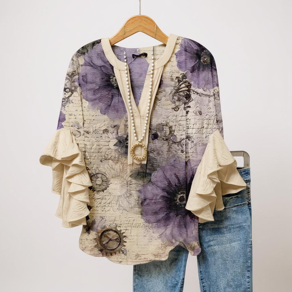 Hélène™ – Blouse Élégante à Fleurs