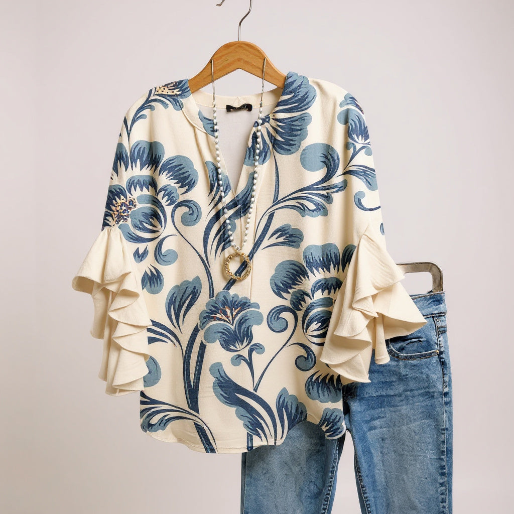 Hélène™ – Blouse Élégante à Fleurs