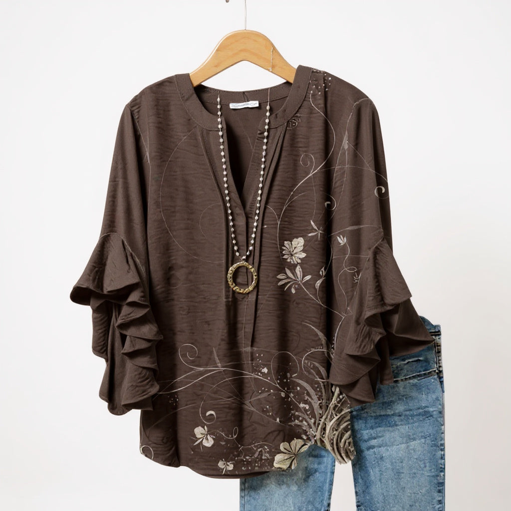 Hélène™ – Blouse Élégante à Fleurs