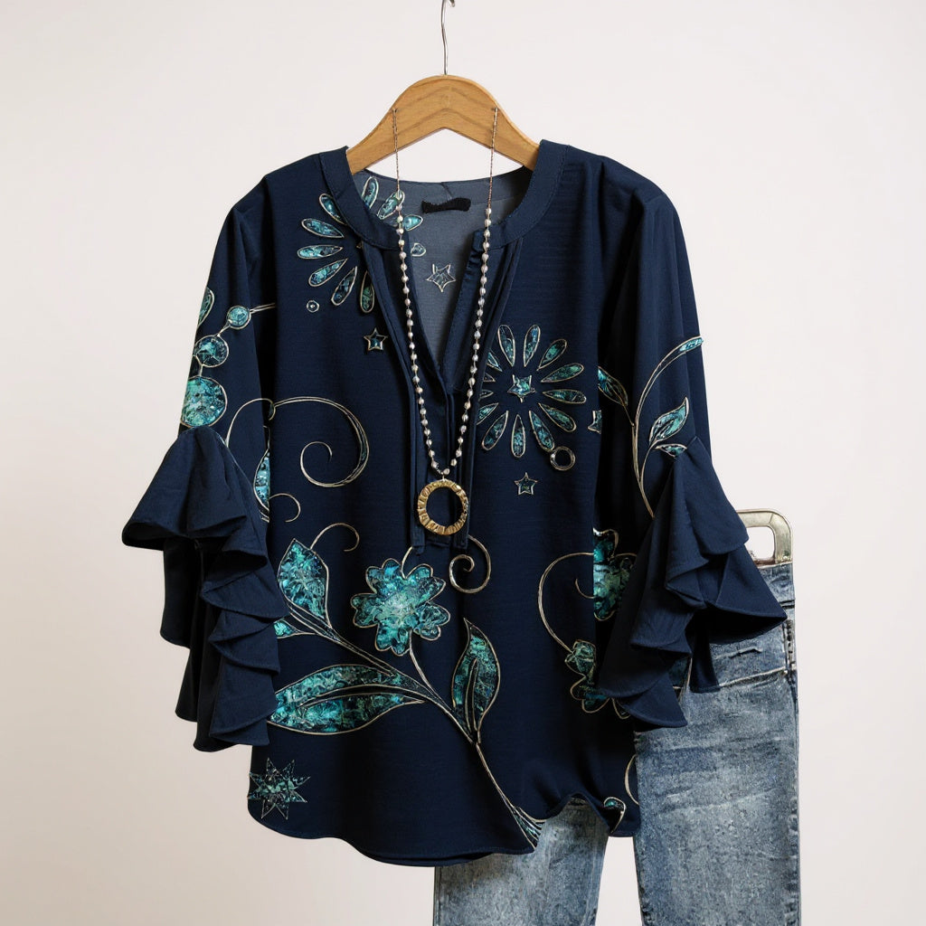 Hélène™ – Blouse Élégante à Fleurs