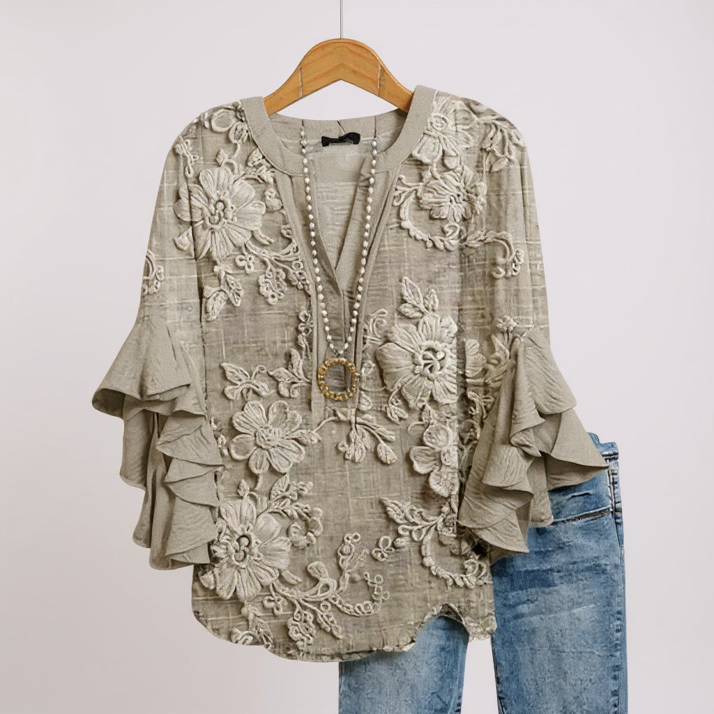 Hélène™ – Blouse Élégante à Fleurs