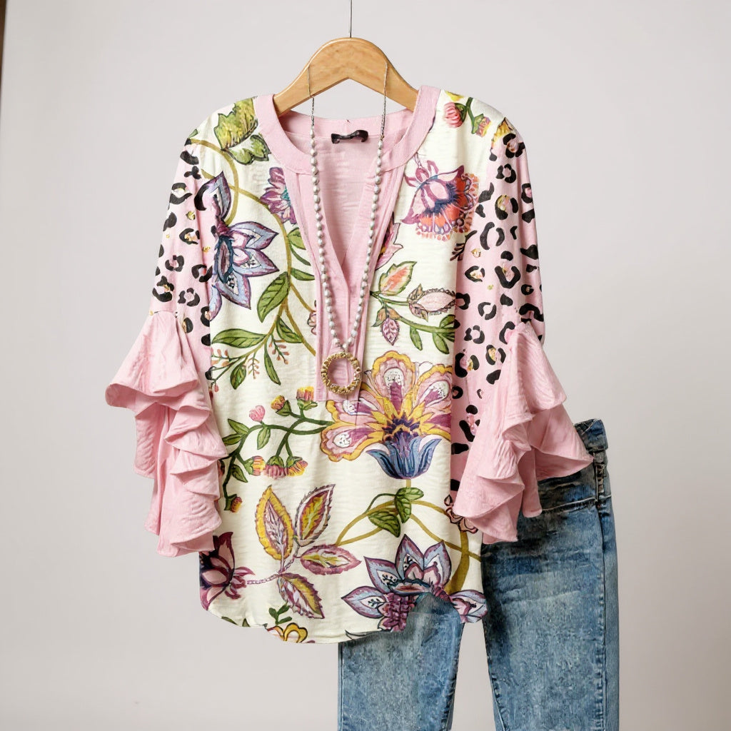 Hélène™ – Blouse Élégante à Fleurs