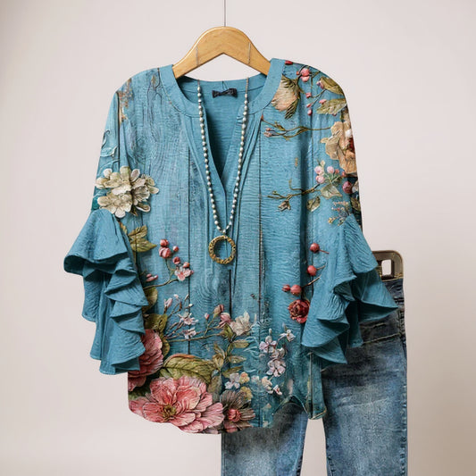 Hélène™ – Blouse Élégante à Fleurs